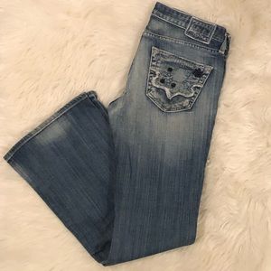 Big Star distressed light washed jeans, bootcut with embroidered back pockets